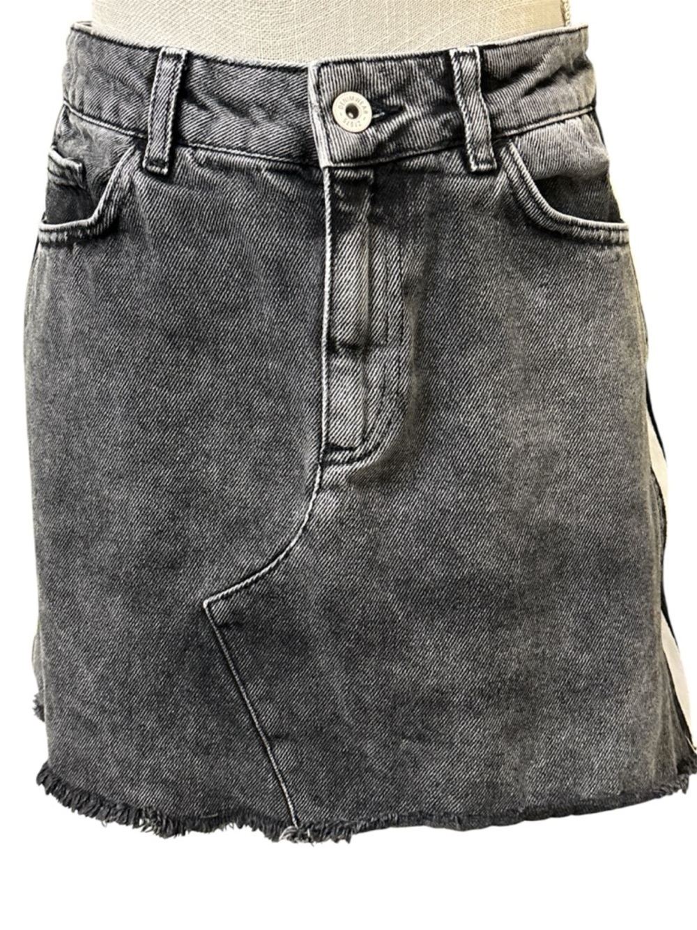 Zara Basic Charcoal Gray Denim Mini Skirt with White Side Stripe Size/M